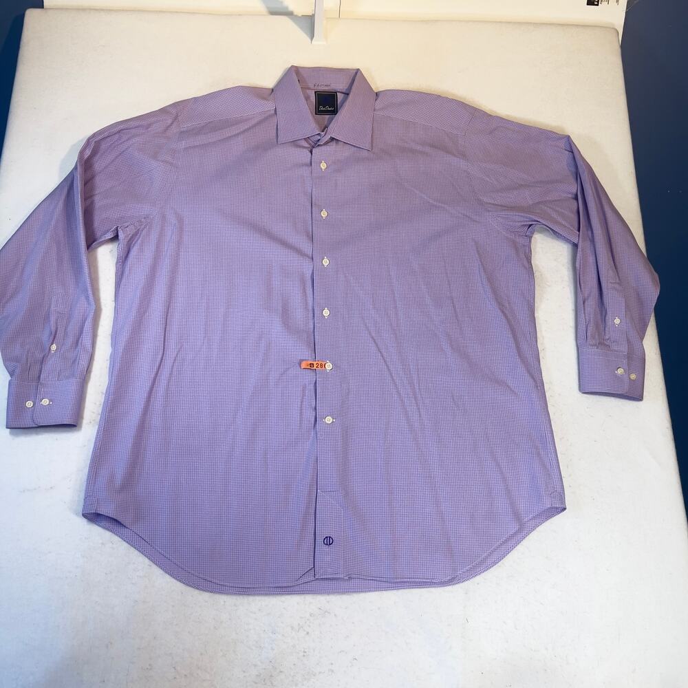 David Donahue Dress Shirt Mens 18 34/35 Purple Micro Check Premium Cotton Career